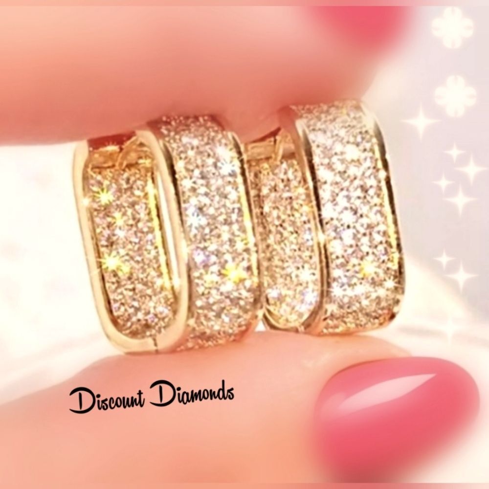 White Baguette Diamond Hoop Earrings 18K Gold on 925 Silver